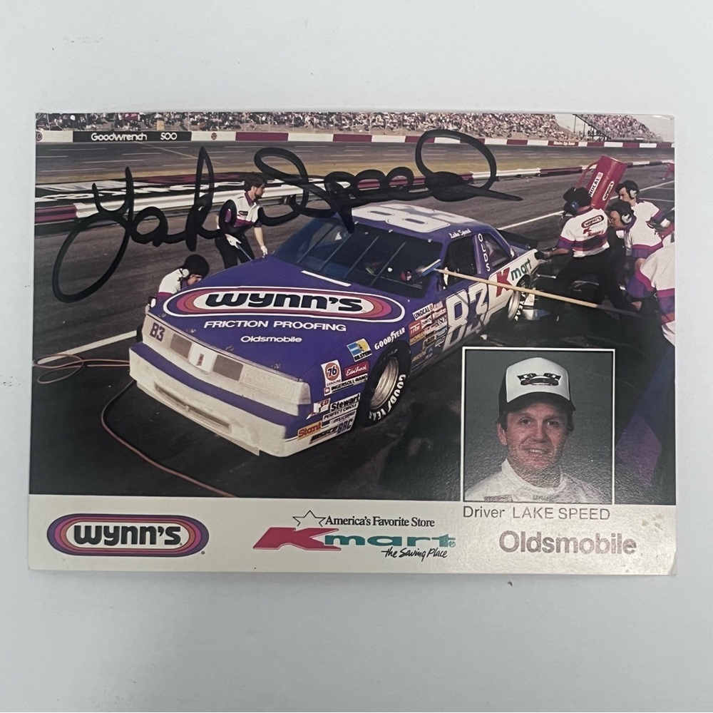 Lake Speed Signed NASCAR Postcard Wynns Kmart Oldsmobile #83 Autograph Vintage